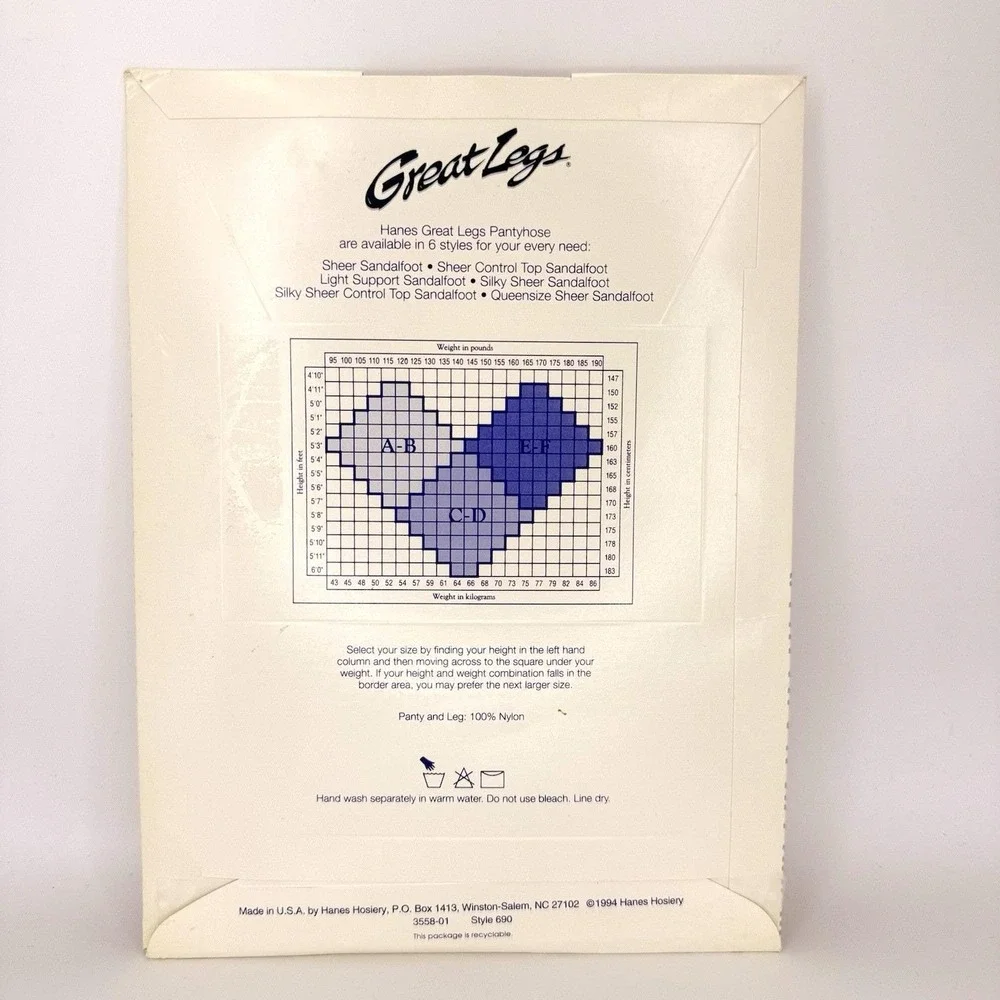 VTG 1994 Hanes Great Legs Sheer Sandalfoot Pantyhose Little Color Size AB NIP‎